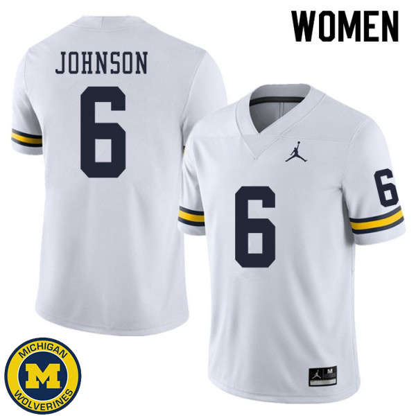 Women's Michigan Wolverines #6 Cornelius Johnson White Football Jersey